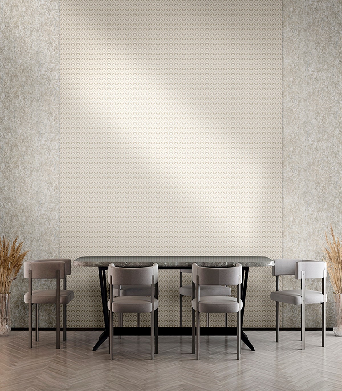 colección de papel pintado zambaiti parati geometricoen gris y marron