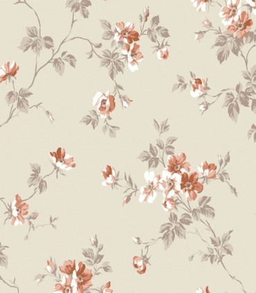 colección de papel pintado duro floral en gris salmon y beige