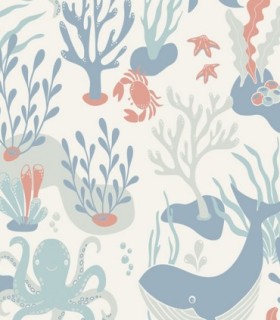colección de papel pintado infantil ballenas estrellas de mar pulpos y corales