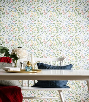 colección de papel pintado de duro floral en mate rojo amarillo azul multicolor