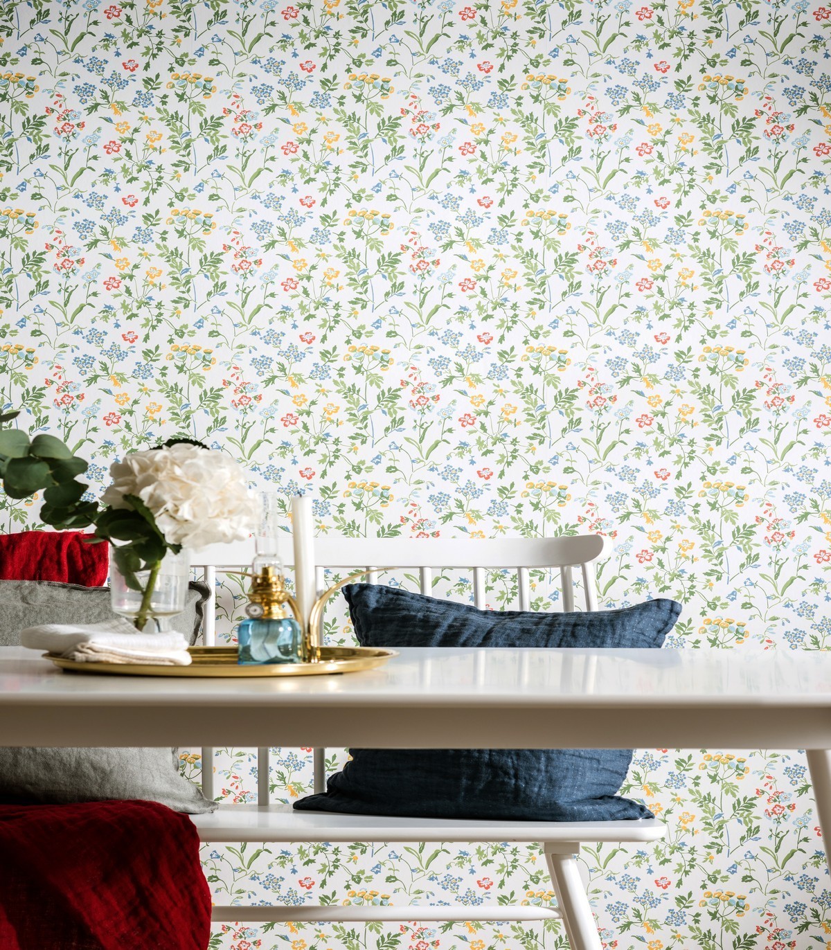 colección de papel pintado de duro floral en mate rojo amarillo azul multicolor