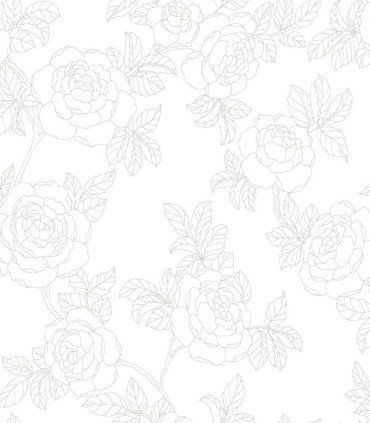 colección de papel pintado duro floral rosal en mate gris fondo blanco