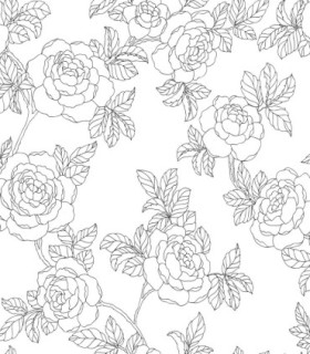 colección de papel pintado duro floral rosal en mate negro y fondo blanco