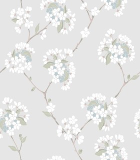 colección de papel pintado duro floral mate verde grisaceo blanco y azul aguamarina
