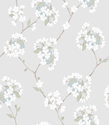 colección de papel pintado duro floral mate verde grisaceo blanco y azul aguamarina