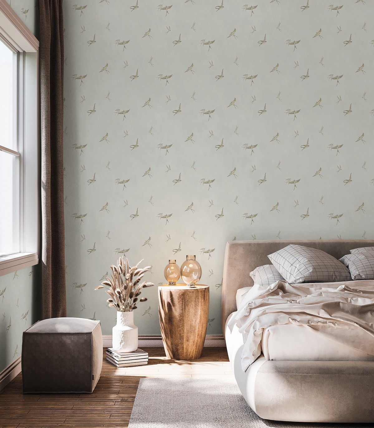 colección de papel pintado marburg  ecologico gorriones greige gris beige