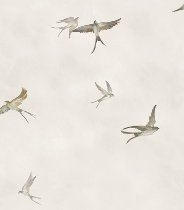 colección de papel pintado marburg  ecologico gorriones greige gris blanco chantilly