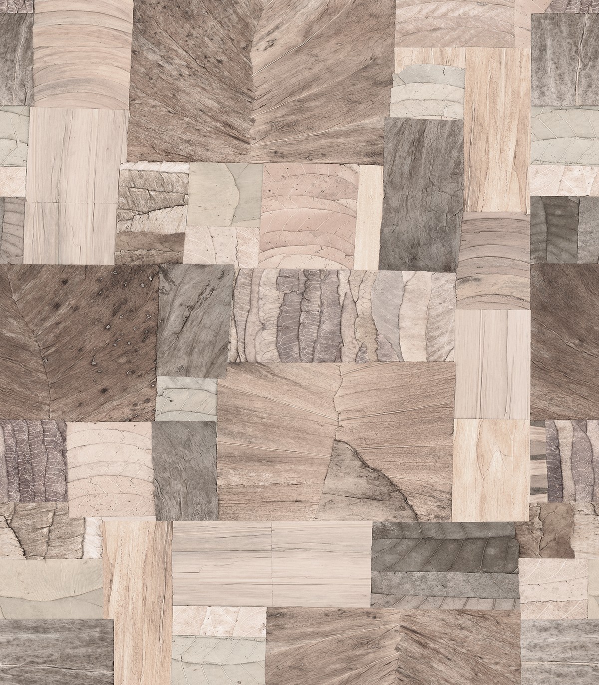 colección de papel pintado marburg  ecologico mural patchwork hojas gris