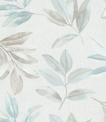 colección de papel pintado marburg  ecologico hojas azul aguamarina y greige