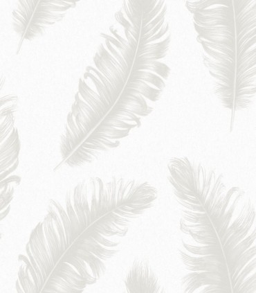 colección de papel pintado zambaiti parati plumas en plata fondo blanco