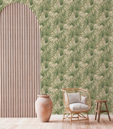 colección de papel pintado zambaiti parati hojas palmera verde y beige