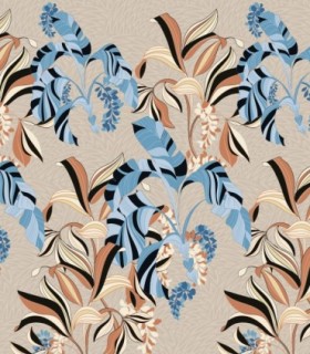colección de papel pintado zambaiti parati mural hojas azul marrón negro beige grisaceo