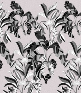 colección de papel pintado zambaiti parati mural hojas gris blanco negro fondo lila claro