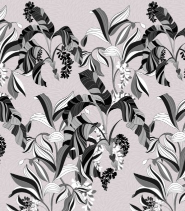colección de papel pintado zambaiti parati mural hojas gris blanco negro fondo lila claro