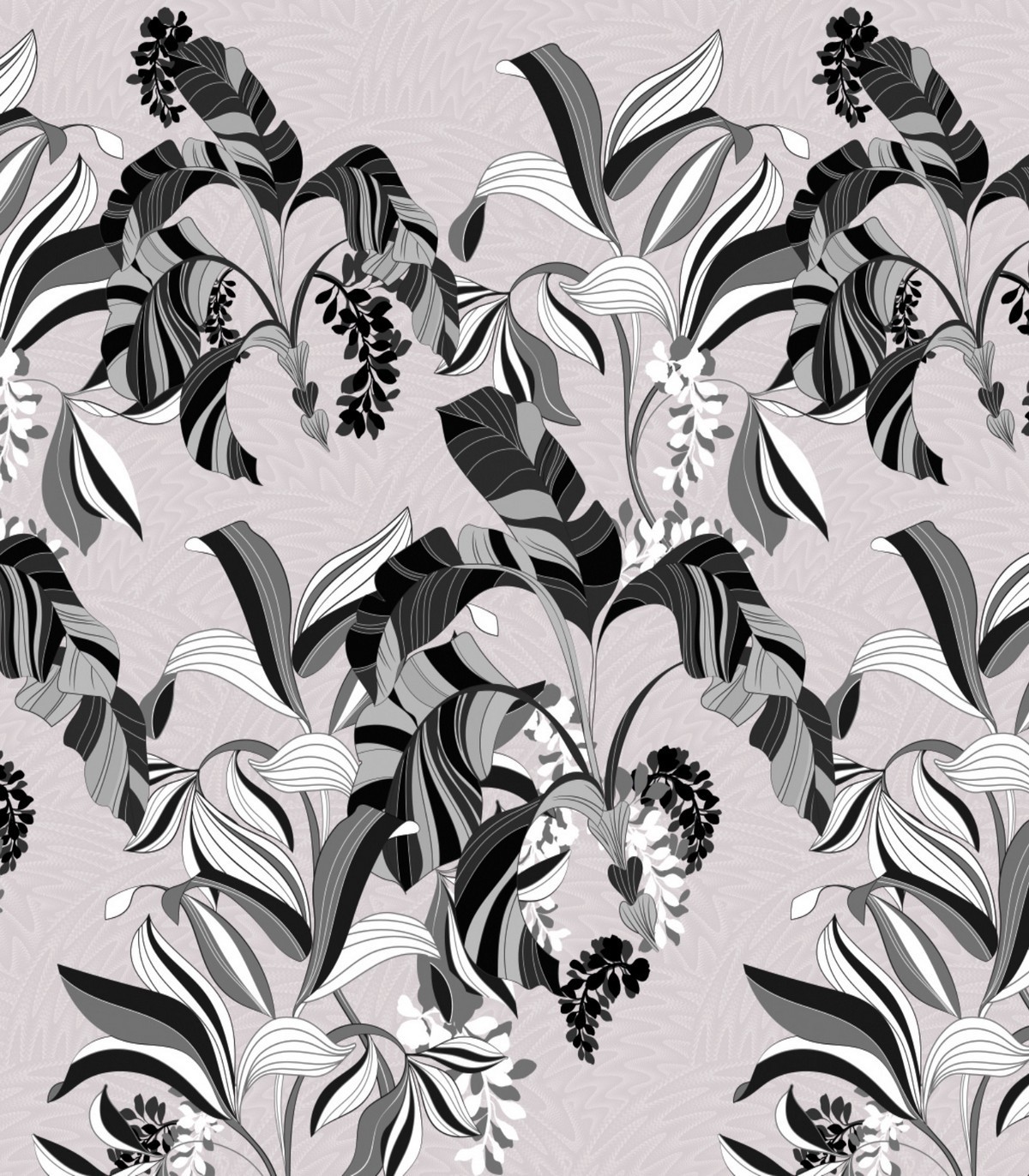 colección de papel pintado zambaiti parati mural hojas gris blanco negro fondo lila claro