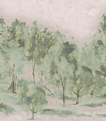 colección de papel pintado zambaiti parati mural arboles acuarela verde y gris claro