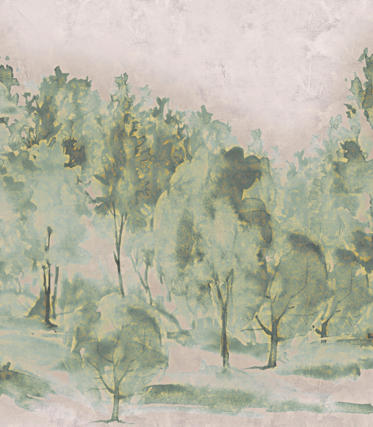 colección de papel pintado zambaiti parati mural arboles acuarela verde y gris claro