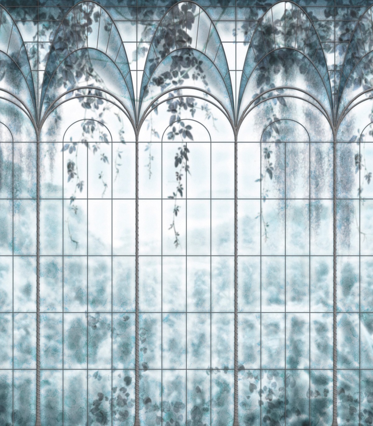 colección de papel pintado zambaiti parati mural vidriera natura azul verdoso