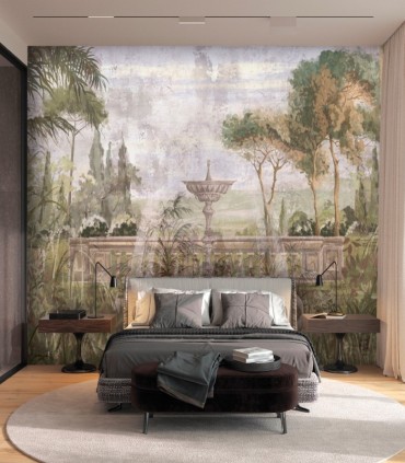 colección de papel pintado zambaiti parati mural jardin natura verde marrón rosa claro