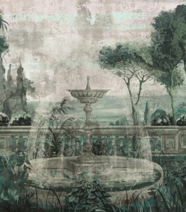 colección de papel pintado zambaiti parati mural jardin natura verde y gris azulado
