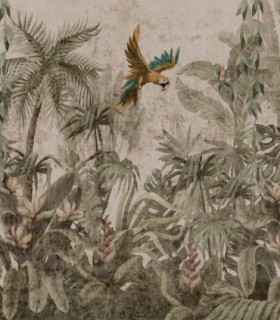 colección de papel pintado savana zambaiti parati mural amazonico verde lila claro ocre