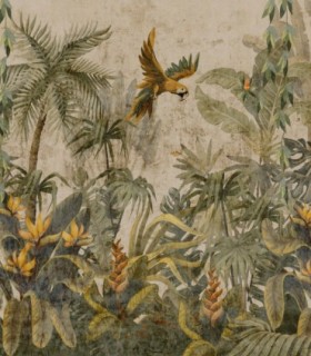 colección de papel pintado savana zambaiti parati mural amazonico verde fondo grisaceo