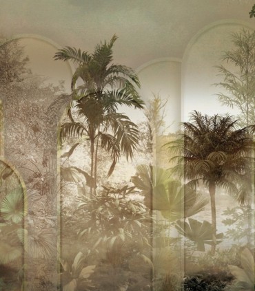 colección de papel pintadfo zambaiti parati mural palmeras verde marrón gris