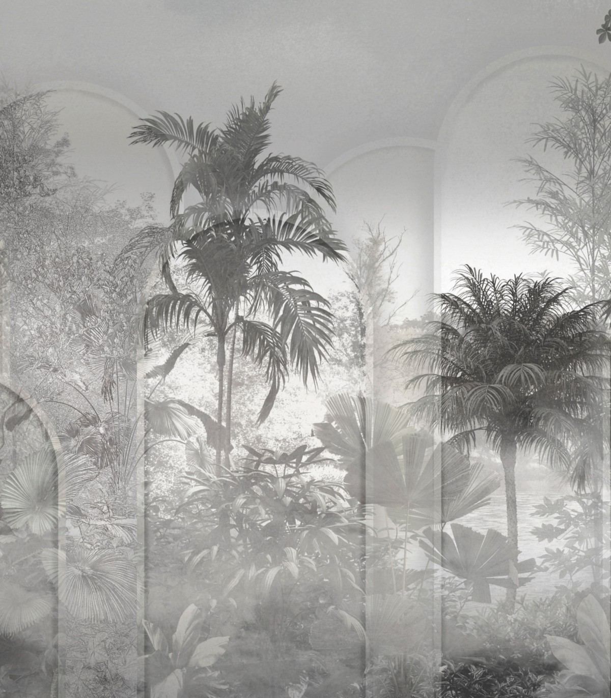 colección de papel pintado zambaiti parati mural palmeras gris y gris claro