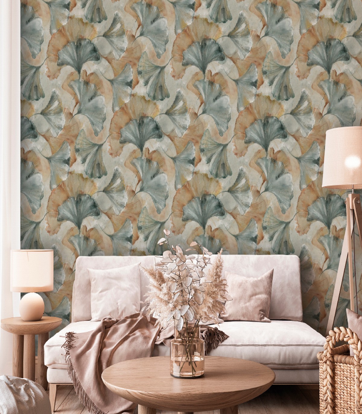 colección de papel pintado zambaiti parati mural hojas verde aguamarina y ocre