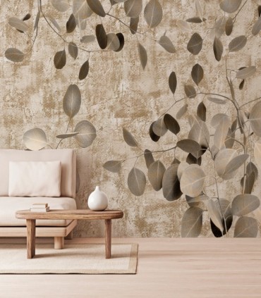 colección de papel pintado zambaiti parati mural hojas eucalipto gris beige