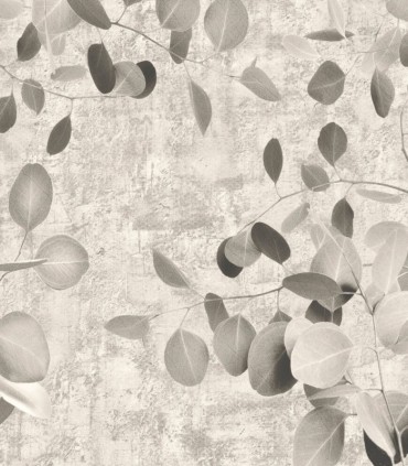 colección de papel pintado zambaiti parati mural hojas eucalipto gris