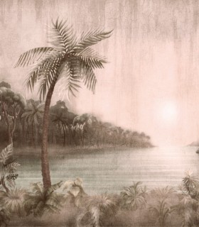 colección de papel pintado zambaiti parati mural tropical verde marrón gris rosa