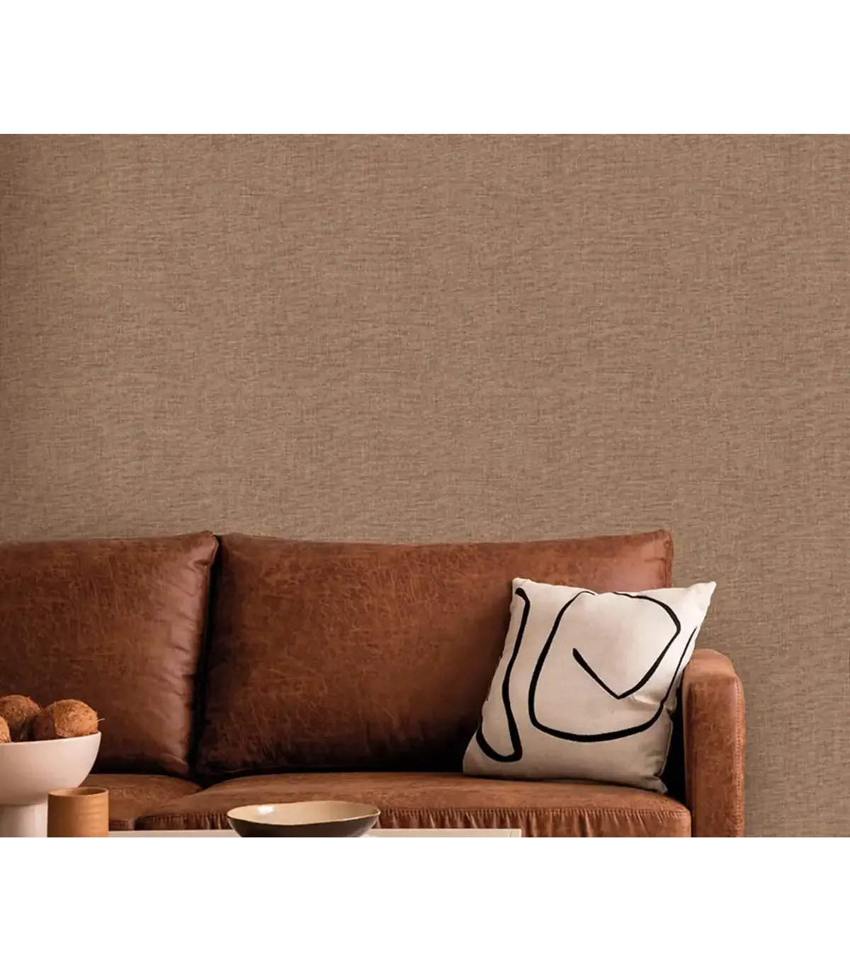 Papel pintado Zambaiti Parati lino marrón tabaco | Empapelarte