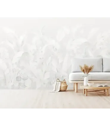 Panel digital hojas plataneras gris perla y blanco | Empapelarte