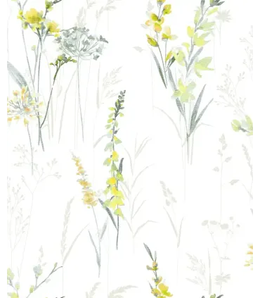 Papel pintado floral amarillo y gris  Catálogo Forest  Empapelarte