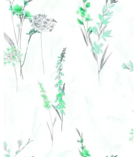 Papel pintado floral verde aguamarina y gris Catálogo Forest Empapelarte