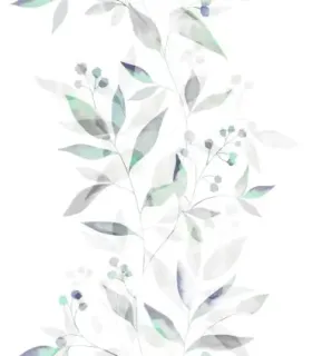 Papel pintado ramas finas con hojas en aguamarina y greige Forest Empapelarte