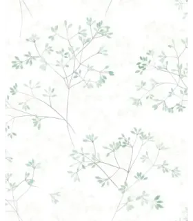 Papel pintado ramas finas con hojitas turquesa y beige Forest Empapelarte