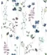 Papel pintado floral azul lila y turquesa fondo blanco Forest Empapelarte