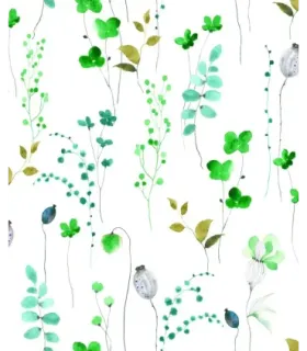 Papel pintado floral verde turquesa y ocre fondo blanco Forest Empapelarte