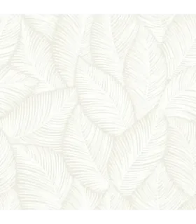 papel pintado hojas blancas fondo beige empapelarte