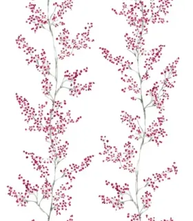 papel pintado flores grosella y ramas grises empapelarte