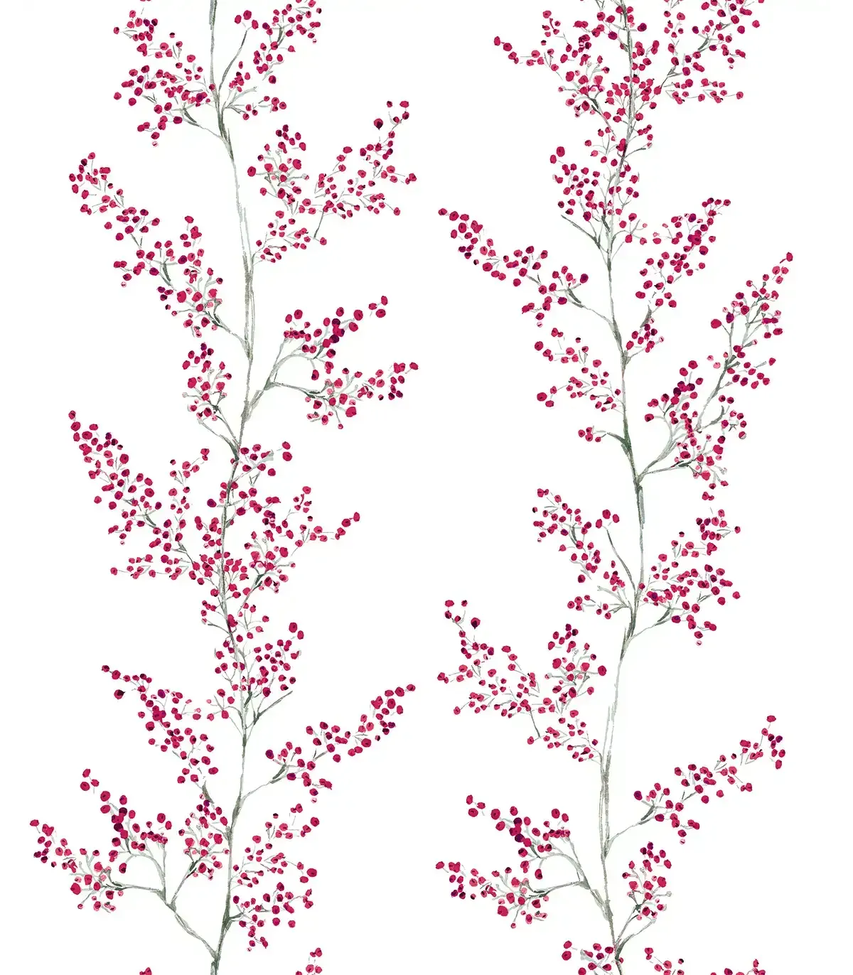 papel pintado flores grosella y ramas grises empapelarte