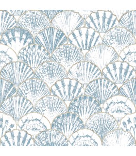 papel pintado conchas azules mosaico forest empapelarte
