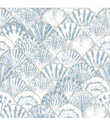 papel pintado conchas azules mosaico forest empapelarte