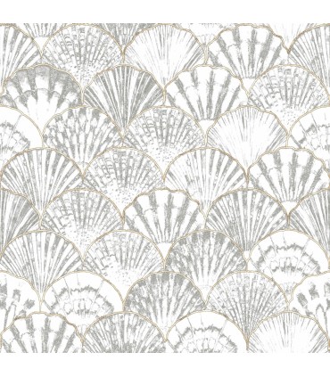 papel pintado conchas gris y beig forest empapelarte
