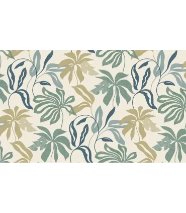 Papel pintado hojas grandes gris denim camel fondo blanco Spring Empapelarte