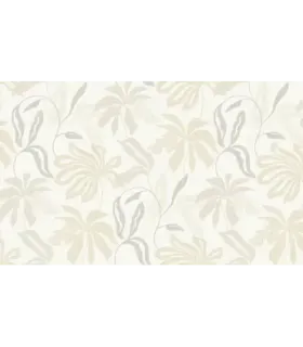 Papel pintado hojas grandes gris ceniza y camel fondo blanco colec Spring Empapelarte