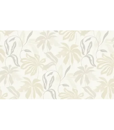 Papel pintado hojas grandes gris ceniza y camel fondo blanco colec Spring Empapelarte
