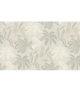 Papel pintado hojas grandes gris verde greige mate colección Spring Empapelarte